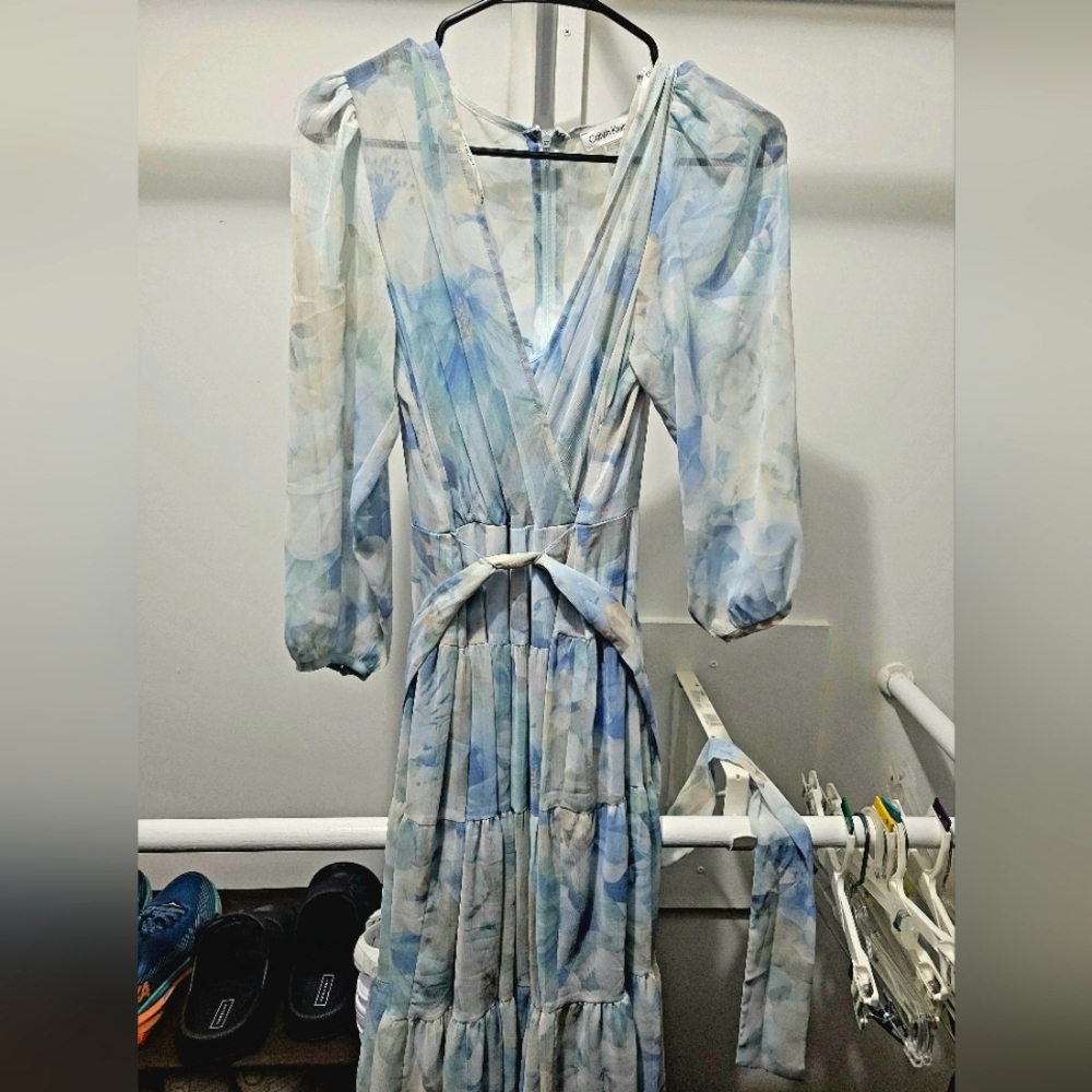 Calvin Klein Womens Chiffon Floral Maxi Dress